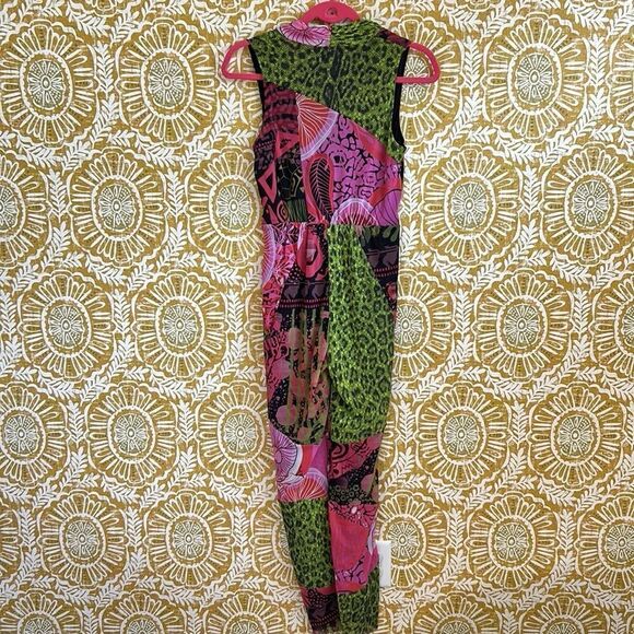 NWT FUZZI Tuta Sleeveless Tulle Stretch Abstract Print Jumpsuit in Strawberry S - Picture 10 of 11